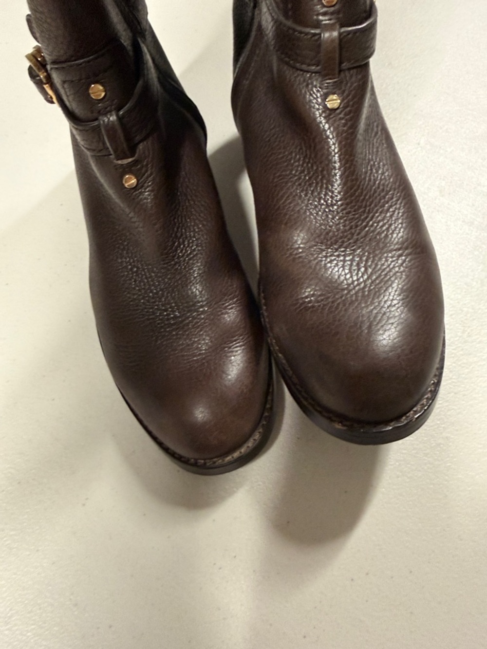 Tory Burch Brown Tall Leather Riding Boots with Logo Medallion - Picture 10 of 10